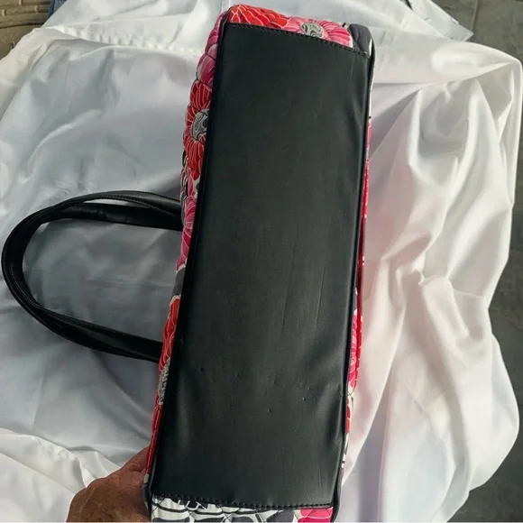 Vera Bradley Pink & Red, Gray, Black & White Floral Tote Bag w/Leather Handles - Picture 11 of 12